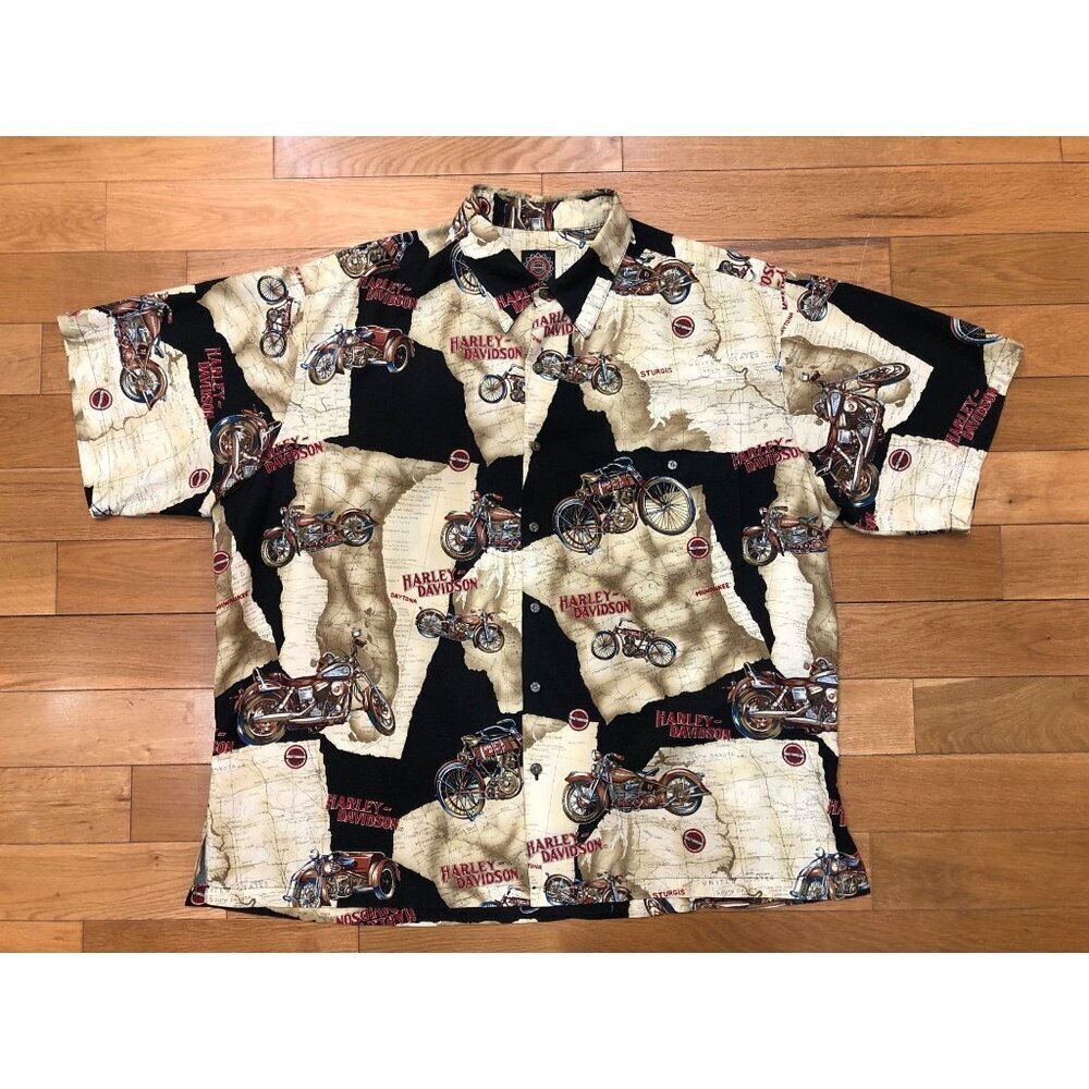 Harley Davidson Short Sleeve Button Front Motorcycle Themed Shirt Size 2XL